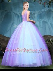 Simple Tulle Sleeveless Floor Length Quince Ball Gowns and Appliques