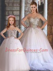 Tulle Sleeveless Floor Length Quinceanera Gowns and Appliques