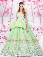 Glamorous Yellow Green Ball Gowns Scoop Sleeveless Organza and Tulle Floor Length Lace Up Lace and Appliques Quinceanera Dresses