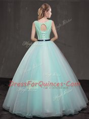 Apple Green Organza Lace Up Scoop Sleeveless Floor Length Sweet 16 Quinceanera Dress Appliques