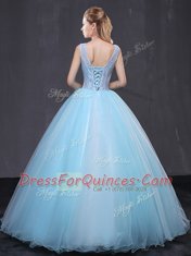 Tulle Sleeveless Floor Length Quinceanera Dress and Lace and Appliques