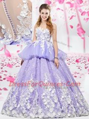 Excellent Lavender Lace Up Scoop Appliques Quinceanera Dresses Organza and Tulle Sleeveless