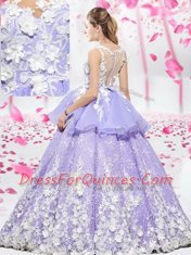 Excellent Lavender Lace Up Scoop Appliques Quinceanera Dresses Organza and Tulle Sleeveless