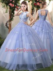 Great Sleeveless Lace Up Floor Length Appliques 15th Birthday Dress