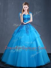 Floor Length Ball Gowns Sleeveless Baby Blue 15 Quinceanera Dress Lace Up