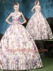 Colorful Straps Appliques and Pattern 15 Quinceanera Dress Multi-color Lace Up Sleeveless Floor Length