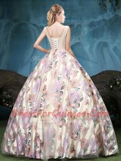 Colorful Straps Appliques and Pattern 15 Quinceanera Dress Multi-color Lace Up Sleeveless Floor Length
