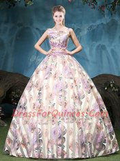Colorful Straps Appliques and Pattern 15 Quinceanera Dress Multi-color Lace Up Sleeveless Floor Length