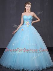 Trendy Floor Length Light Blue Sweet 16 Dress Sweetheart Sleeveless Lace Up