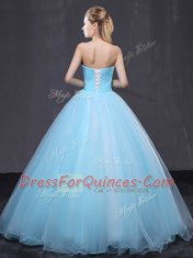 Trendy Floor Length Light Blue Sweet 16 Dress Sweetheart Sleeveless Lace Up