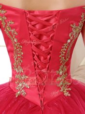 Excellent Sequins Floor Length Red Sweet 16 Quinceanera Dress Off The Shoulder Sleeveless Lace Up