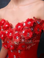 Off the Shoulder Beading and Appliques and Ruffles Quinceanera Dress Red Lace Up Sleeveless Floor Length