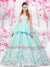 Clearance Scoop Sleeveless Quinceanera Dress Floor Length Lace and Appliques Apple Green Organza and Tulle