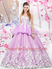 Low Price Lilac Ball Gowns Organza and Tulle Scoop Sleeveless Lace and Appliques Floor Length Lace Up 15 Quinceanera Dress