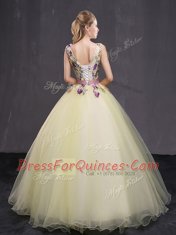 Floor Length Ball Gowns Sleeveless Light Yellow 15th Birthday Dress Lace Up
