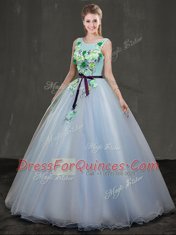 Light Blue Lace Up Scoop Appliques 15th Birthday Dress Organza Sleeveless