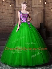Beauteous One Shoulder Floor Length Lace Up Ball Gown Prom Dress for Military Ball and Sweet 16 and Quinceanera with Pattern