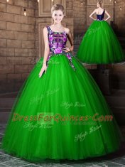 Beauteous One Shoulder Floor Length Lace Up Ball Gown Prom Dress for Military Ball and Sweet 16 and Quinceanera with Pattern