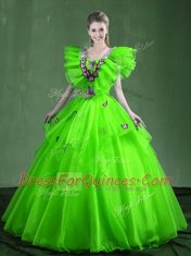 Sumptuous Sweetheart Sleeveless Organza Quinceanera Dresses Appliques and Ruffles Lace Up