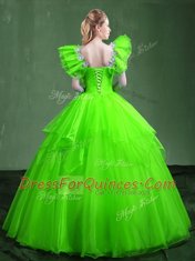 Sumptuous Sweetheart Sleeveless Organza Quinceanera Dresses Appliques and Ruffles Lace Up
