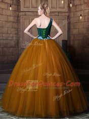 Gorgeous Brown One Shoulder Lace Up Pattern Quinceanera Dress Sleeveless