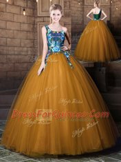 Gorgeous Brown One Shoulder Lace Up Pattern Quinceanera Dress Sleeveless