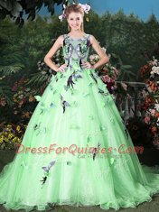 Low Price Scoop Sleeveless Brush Train Zipper Appliques Sweet 16 Quinceanera Dress