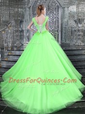 Brush Train Ball Gowns Quinceanera Dress Straps Tulle Sleeveless With Train Lace Up
