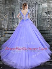 Pretty Straps With Train Ball Gowns Sleeveless Lavender Vestidos de Quinceanera Brush Train Lace Up