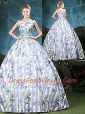 Straps Multi-color Ball Gowns Appliques and Pattern Vestidos de Quinceanera Lace Up Tulle Sleeveless Floor Length