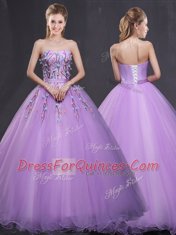 Eye-catching Lavender Ball Gowns Tulle Sweetheart Sleeveless Appliques Floor Length Lace Up Ball Gown Prom Dress