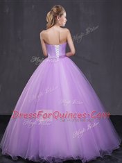 Eye-catching Lavender Ball Gowns Tulle Sweetheart Sleeveless Appliques Floor Length Lace Up Ball Gown Prom Dress
