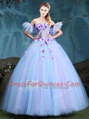 Affordable Sleeveless Lace Up Floor Length Appliques Quince Ball Gowns