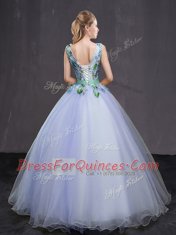 Luxury Lavender Lace Up Appliques and Belt Quince Ball Gowns Tulle Sleeveless