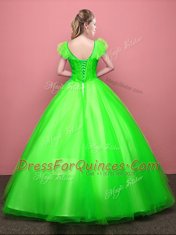 Dramatic Scoop Short Sleeves Quince Ball Gowns Floor Length Appliques Tulle