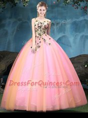 Multi-color Sleeveless Floor Length Appliques Lace Up Ball Gown Prom Dress