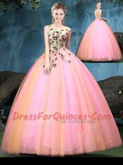Multi-color Sleeveless Floor Length Appliques Lace Up Ball Gown Prom Dress