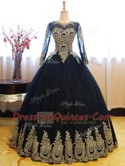 Scoop Tulle Sleeveless Floor Length Vestidos de Quinceanera and Appliques