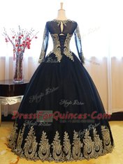 Scoop Tulle Sleeveless Floor Length Vestidos de Quinceanera and Appliques