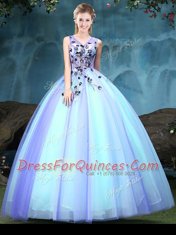 Enchanting Multi-color Tulle Lace Up Quince Ball Gowns Sleeveless Floor Length Appliques