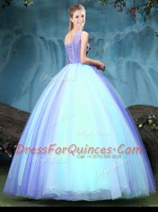 Enchanting Multi-color Tulle Lace Up Quince Ball Gowns Sleeveless Floor Length Appliques