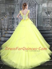 Charming Straps Sleeveless Brush Train Lace Up With Train Beading and Appliques Quinceanera Dresses