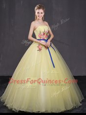 Sumptuous Strapless Sleeveless Tulle 15th Birthday Dress Appliques Lace Up