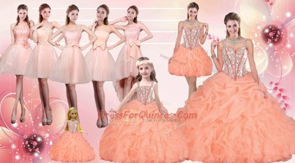 Floor Length Orange Quinceanera Dresses Straps Sleeveless Lace Up