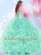 Deluxe Apple Green Ball Gowns Organza Sweetheart Sleeveless Beading and Ruffles Floor Length Lace Up Quinceanera Dress