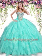 Apple Green Sweetheart Lace Up Beading and Ruffles Quinceanera Dress Sleeveless