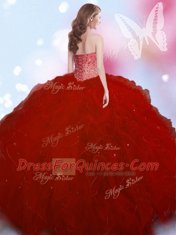 Sleeveless Floor Length Beading Lace Up Sweet 16 Dresses with Wine Red