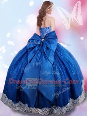Elegant Royal Blue Lace Up Quinceanera Gowns Beading and Lace and Bowknot Sleeveless Floor Length