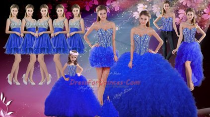 Graceful Floor Length Lace Up Sweet 16 Quinceanera Dress Royal Blue for Military Ball and Sweet 16 and Quinceanera with Beading and Ruffles