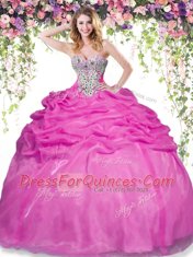 Free and Easy Hot Pink Lace Up Quince Ball Gowns Beading and Pick Ups Sleeveless Floor Length